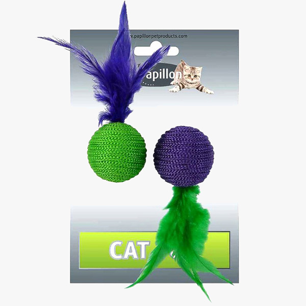 Zabawka 2 piłki z piórkami i grechotkami dla kota